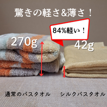 画像をギャラリービューアに読み込む, シルクバスタオルは驚きの薄さと軽さ
